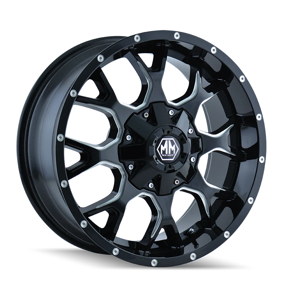 MAYHEM WARRIOR 8015 GLOSS BLACK MILLED 18X9 8-165.1/8-170 18MM 130.8MM - 8015-8976M18 - Mayhem