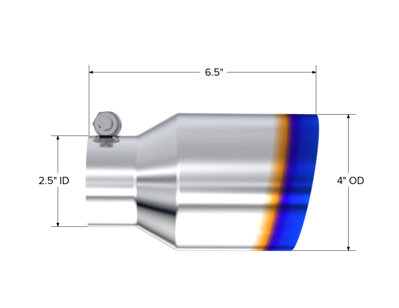 MBRP Burnt End Tip 2.5 ID 4 ID Out 6.5 length Single Wall Angle Cut 304 Stainless Steel - Image 2