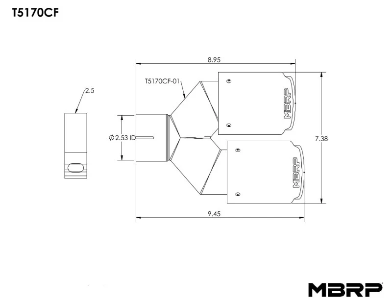 MBRP Universal Carbon Fiber Dual Tip 3.5in OD/2.5in Inlet - Image 4