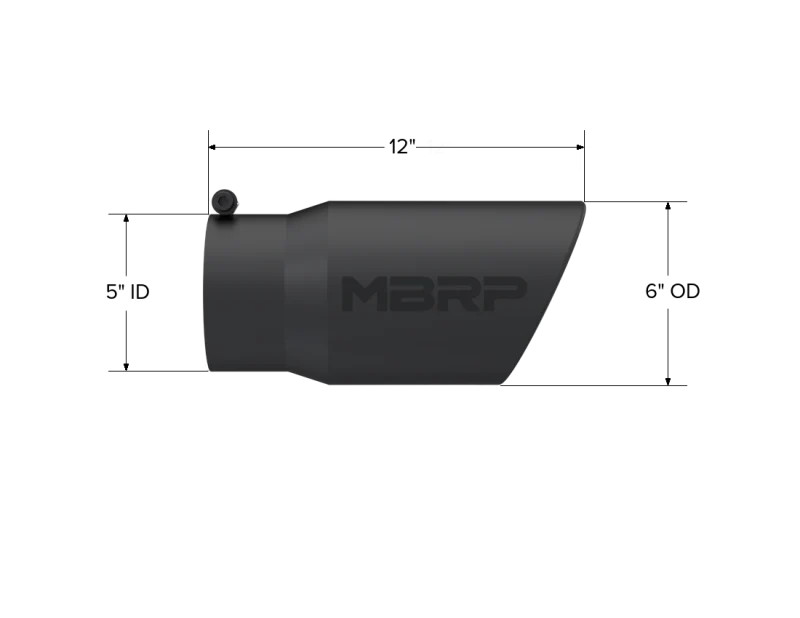 MBRP Universal Tip 6in O.D. Angled Rolled End 5 inlet 12 length - Black Finish - Image 3