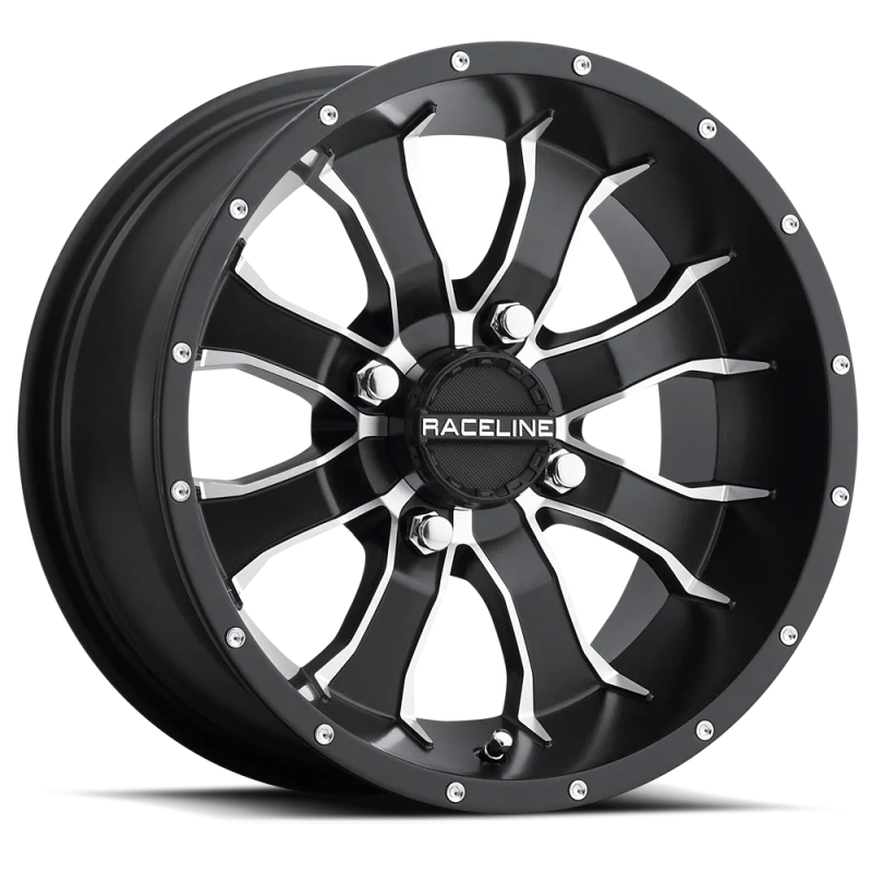 Raceline A77 Mamba 10x5in / 4x156 BP / 18mm Offset / 132.5mm Bore - Black & Machined Wheel