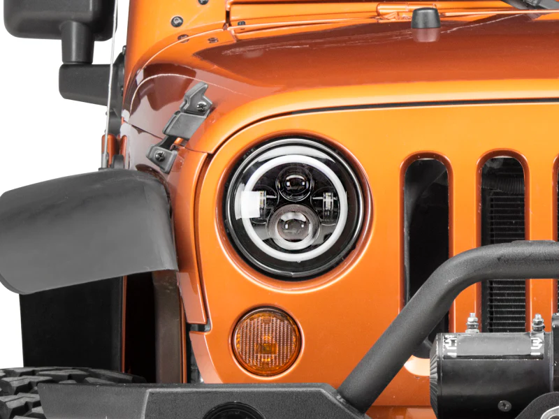 Raxiom 97-18 Jeep Wrangler TJ/JK Axial Halo Headlights w/ DRL Amber Signals- Blk Hsng (Clear Lens) - Image 14