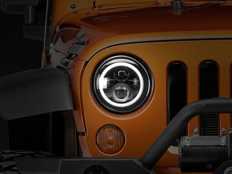 Raxiom 97-18 Jeep Wrangler TJ/JK Axial Halo Headlights w/ DRL Amber Signals- Blk Hsng (Clear Lens) - Image 16