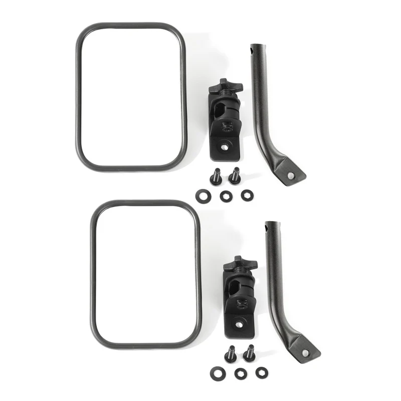 Rugged Ridge 97-18 Jeep Wrangler Textured Black Rectangular Stubby Trail Mirror Kit - Image 2