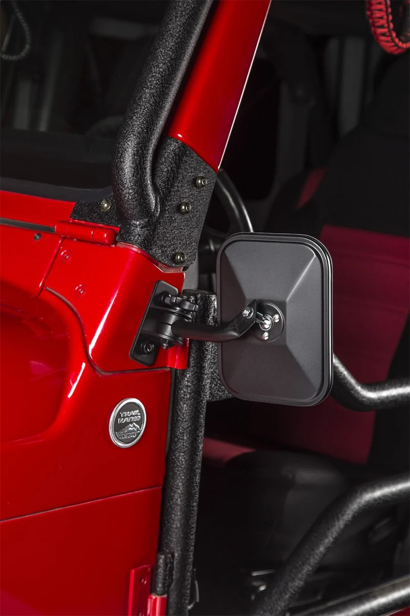 Rugged Ridge 97-18 Jeep Wrangler Textured Black Rectangular Stubby Trail Mirror Kit - Image 3