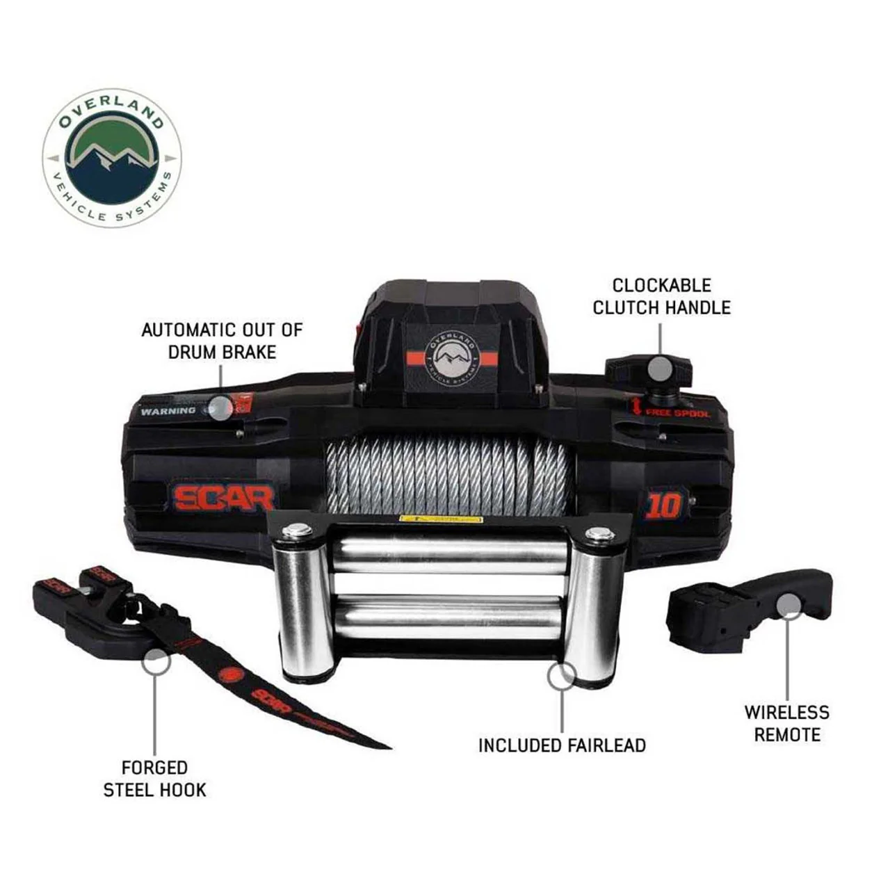 SCAR 10 - 10,000 lb. Winch With Steel Cable and Wireless Remote Overland Vehicle Systems - 19089901 - Image 11