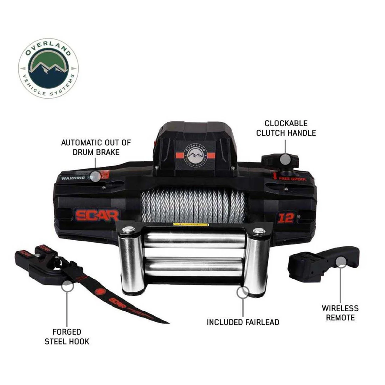 SCAR 12 - 12,000 lb. Winch With Steel Cable and Wireless Remote Overland Vehicle Systems - 19119901 - Image 2