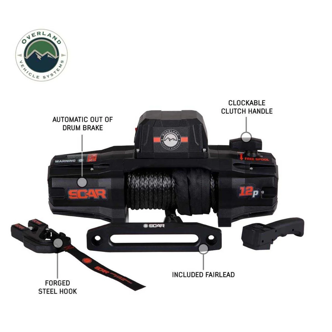 SCAR 12P - 12,000 lb. Winch With Synthetic Rope and Wireless Remote Overland Vehicle Systems - 19129901 - Image 2