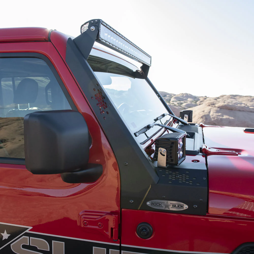 Wrangler/Gladiator Lower Cowl LED Light Pod Brackets and Upper Bar Brackets Rock Slide Engineering - AC-WS-201-JL