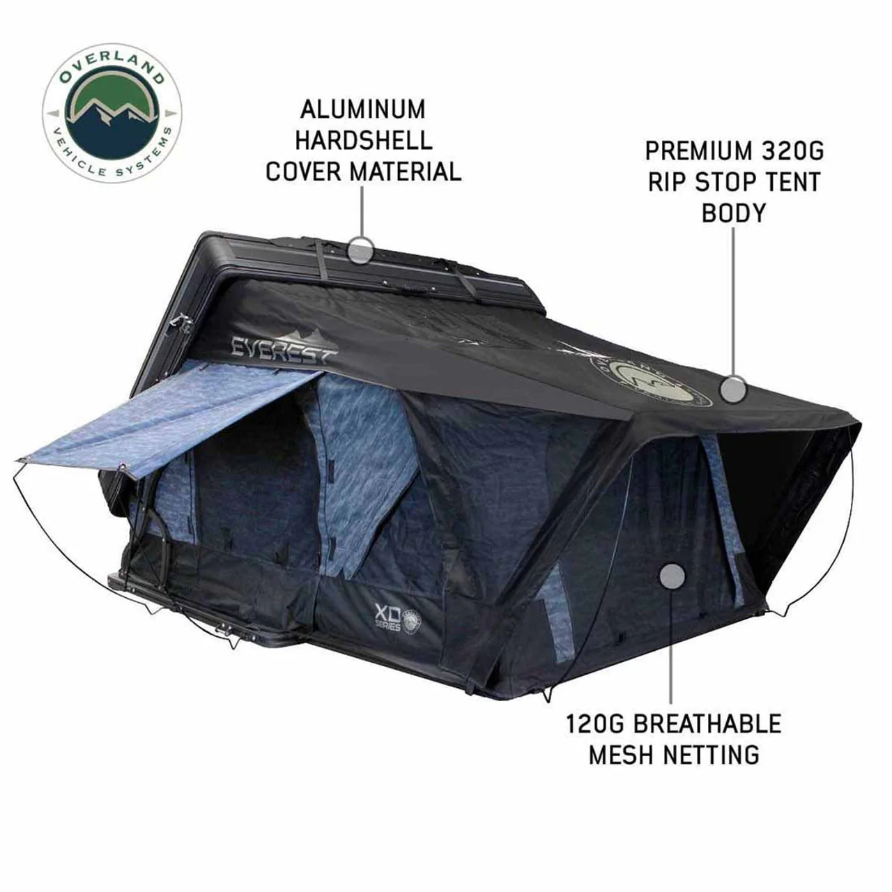 XD Everest 2 - Cantilever Aluminum Roof Top Tent, 2 Person, Grey Body and Black Rainfly Overland Vehicle Systems - 18489902 - Image 3