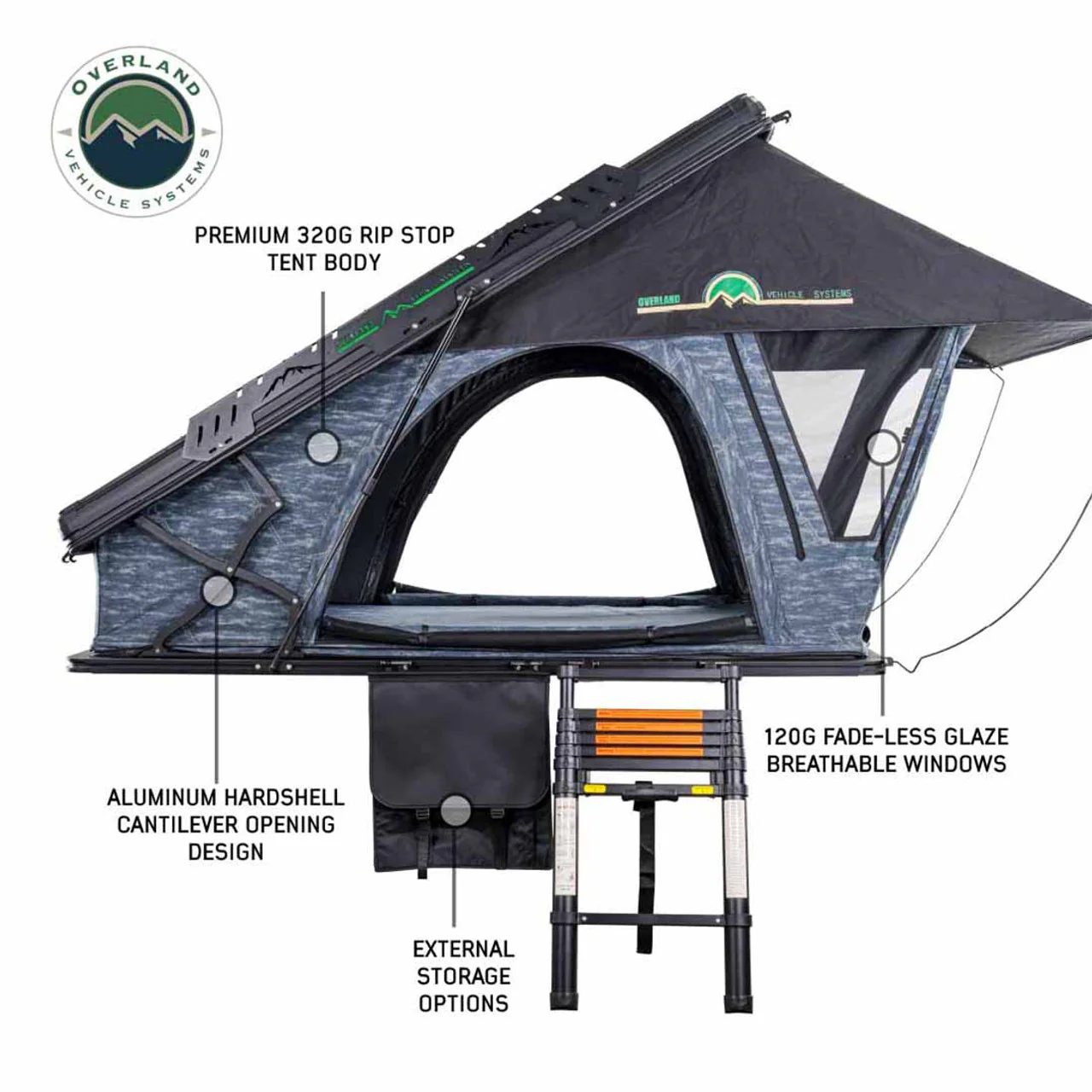 XD Lohtse - Clamshell Aluminum Roof Top Tent, 2 Person, Grey Body and Black Rainfly Overland Vehicle Systems - 18589902 - Image 2
