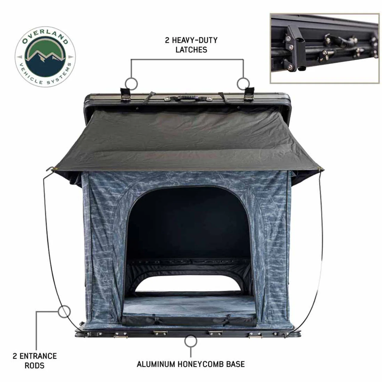 XD Lohtse - Clamshell Aluminum Roof Top Tent, 2 Person, Grey Body and Black Rainfly Overland Vehicle Systems - 18589902 - Image 5